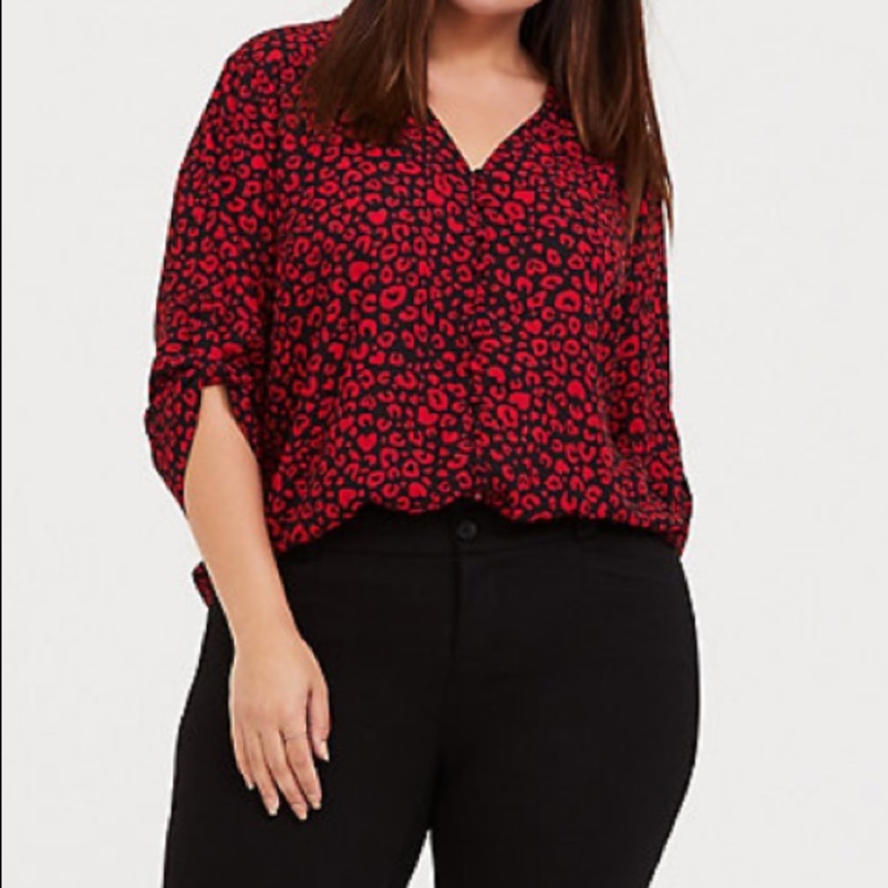 Torrid Harper Red Leopard Georgette Blouse